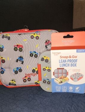 bentgo Kids Snap & Go Leak-Proof Lunch Box with Grey Monster Truck Print